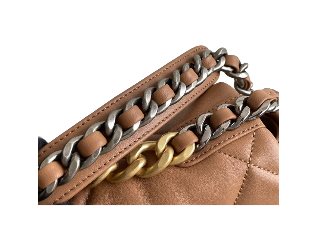 Chanel 19 Flap Camel schoudertas 2025 2026 Goud-, Zilver- & Ruthenium-Finish Metaal