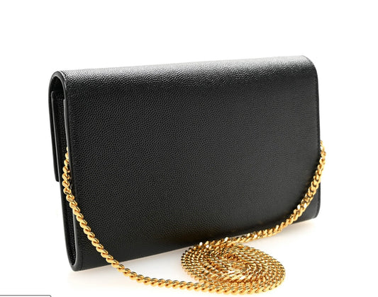 Saint Laurent Uptown Chain Wallet Black Grain de Poudre