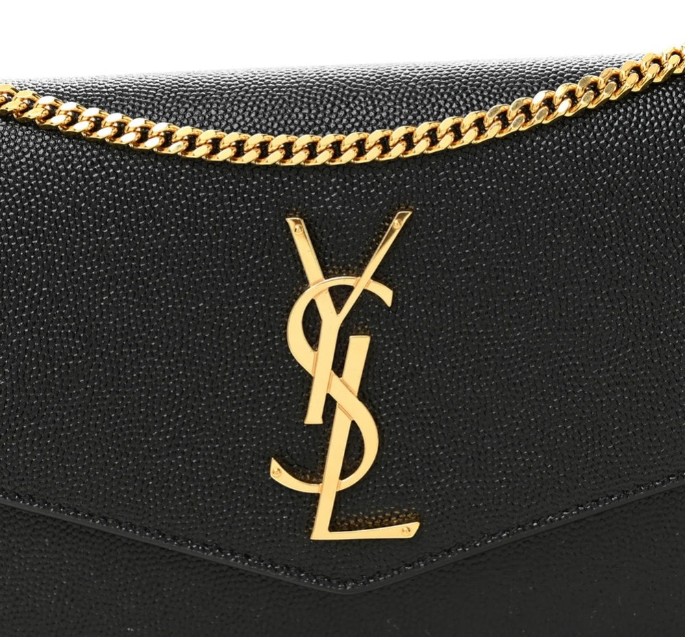 Saint Laurent Uptown Chain Wallet Black Grain de Poudre