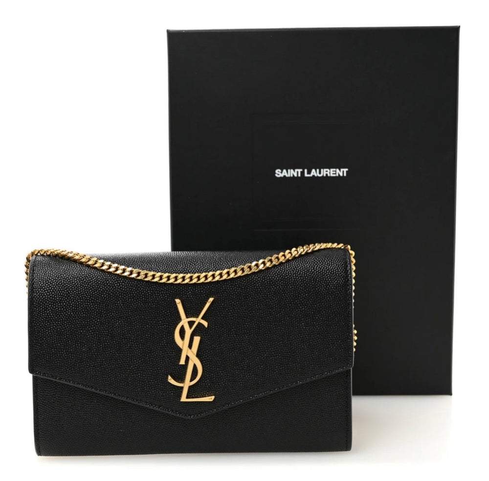 Saint Laurent Uptown Chain Wallet Black Grain de Poudre