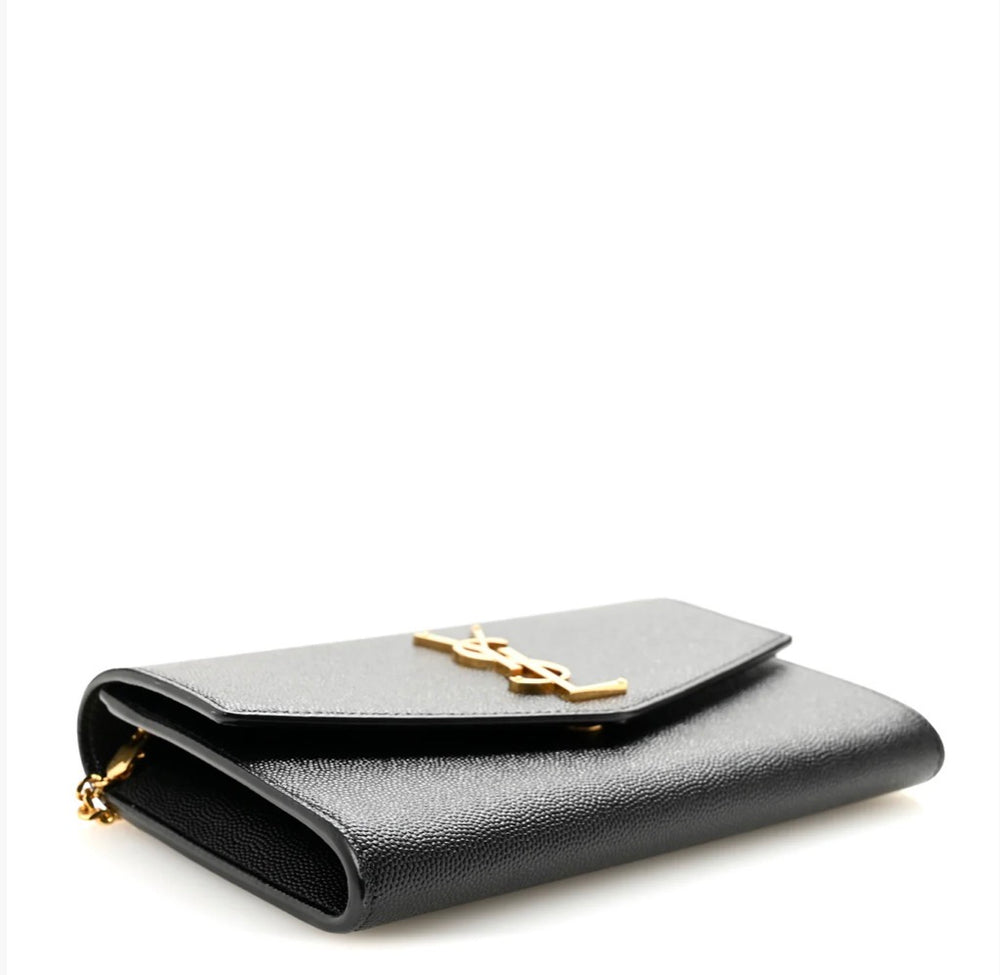 Saint Laurent Uptown Chain Wallet Black Grain de Poudre