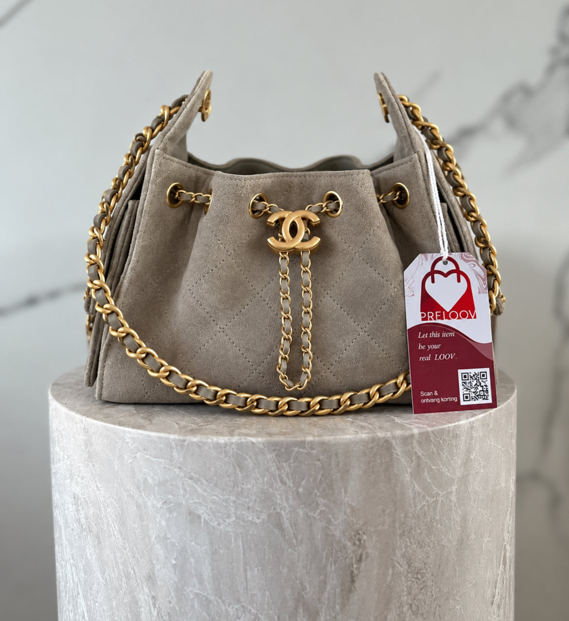Chanel 25 Small Suede Bag Beige