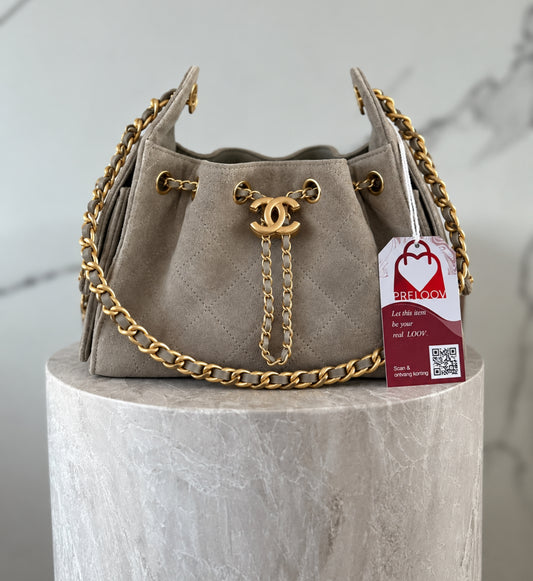 Chanel 25 Small Suede Bag Beige