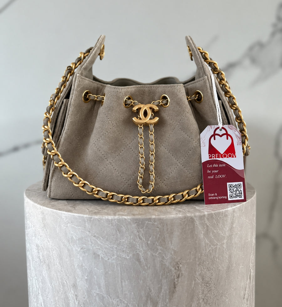 Chanel 25 Small Suede Bag Beige