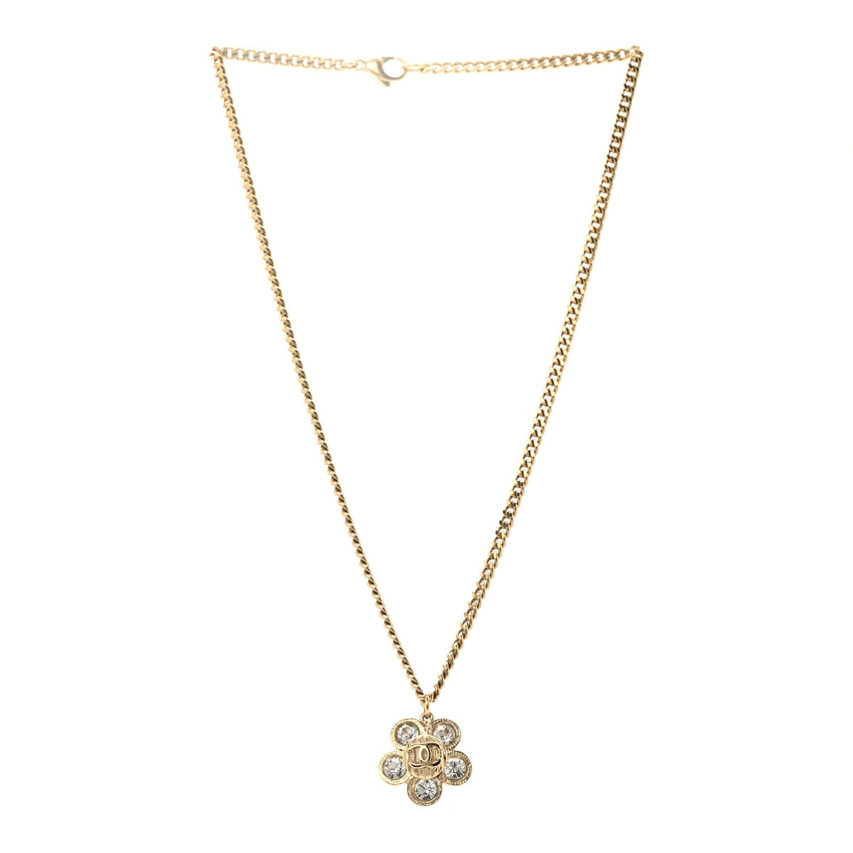 Chanel Crystal CC Flower Pendant Necklace Gold image 1