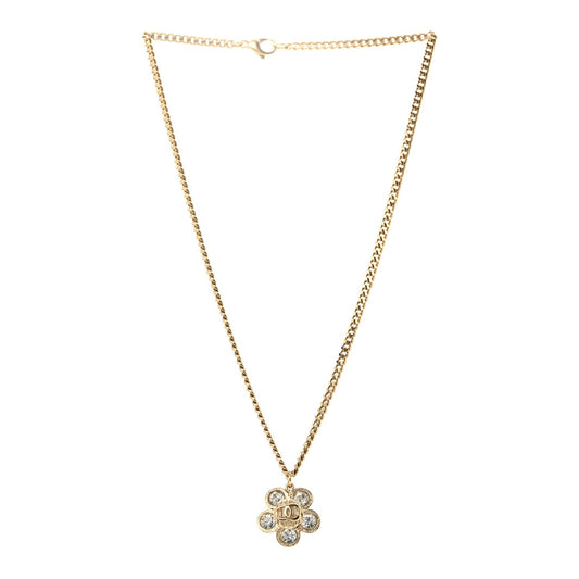 Chanel Crystal CC Flower Pendant Necklace Gold image 1