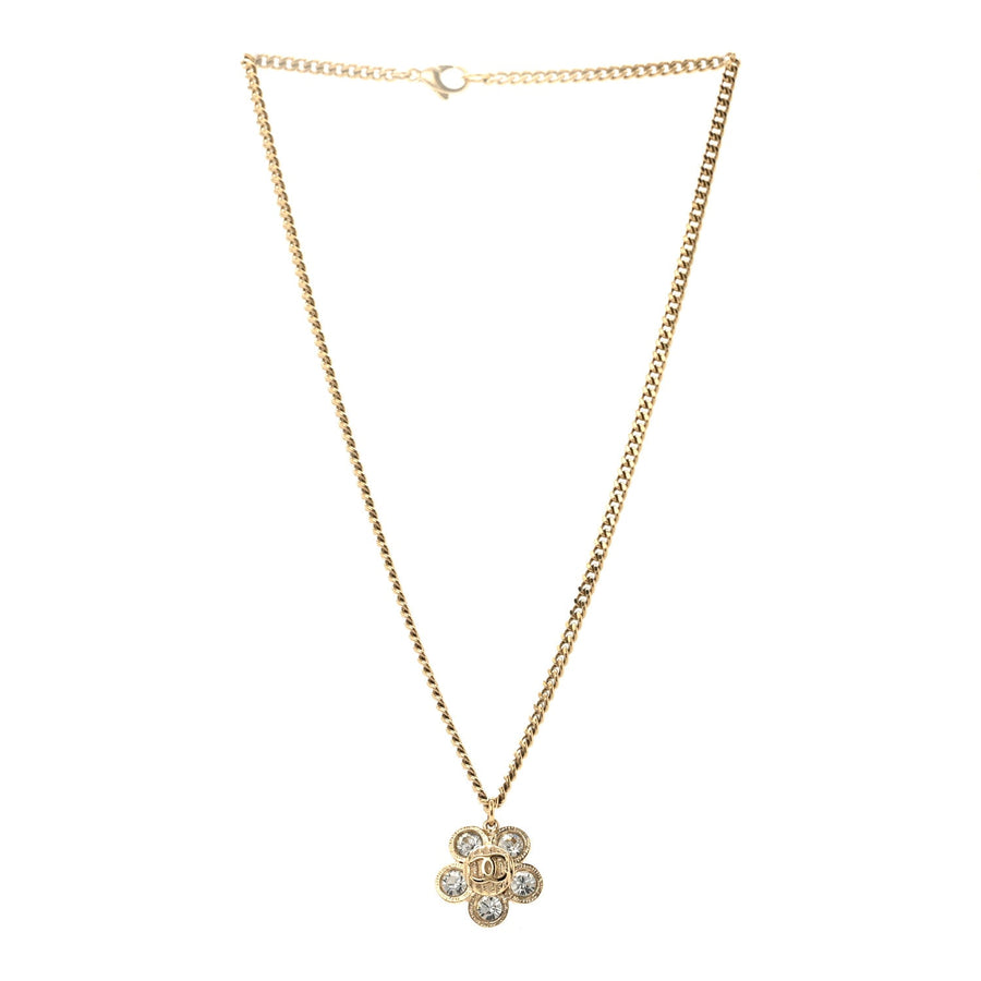Chanel Crystal CC Flower Pendant Necklace Gold – PRELOOV