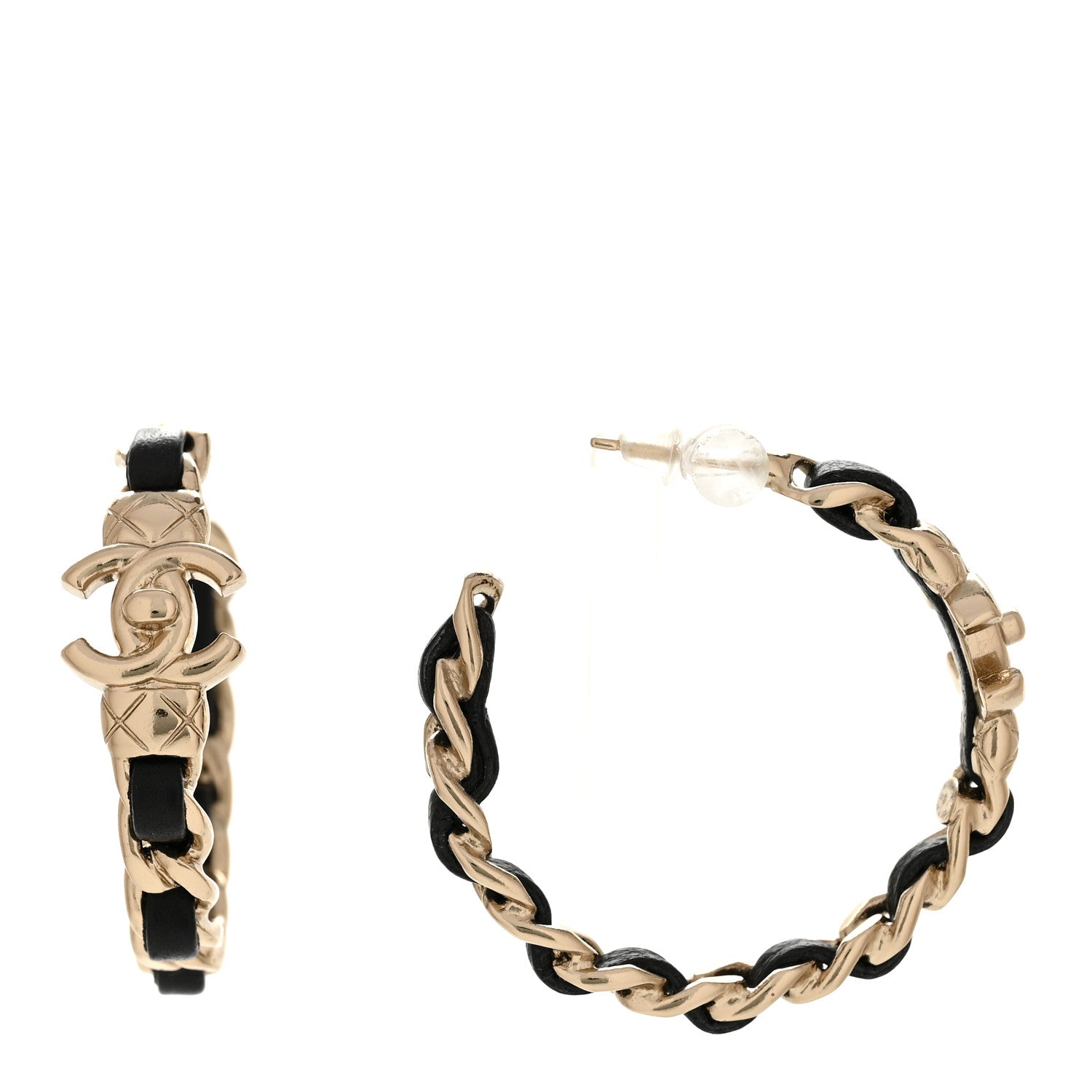 Chanel Quilted CC Turnlock Chain Hoop Earrings Gold Black image 1