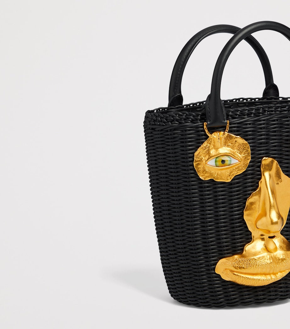 Schiaparelli Calfskin Wicker Face Bucket Bag Black – PRELOOV