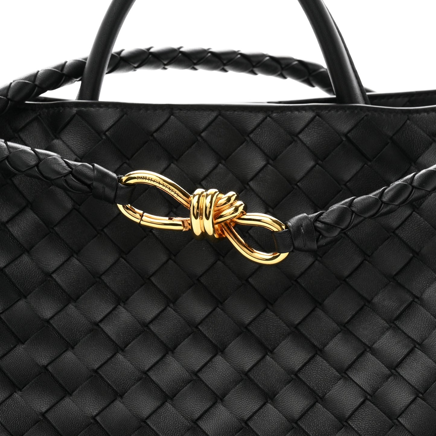 Bottega Veneta Medium Andiamo Shoulder Bag Black Nappa Intrecciato Gold Knot – PRELOOV
