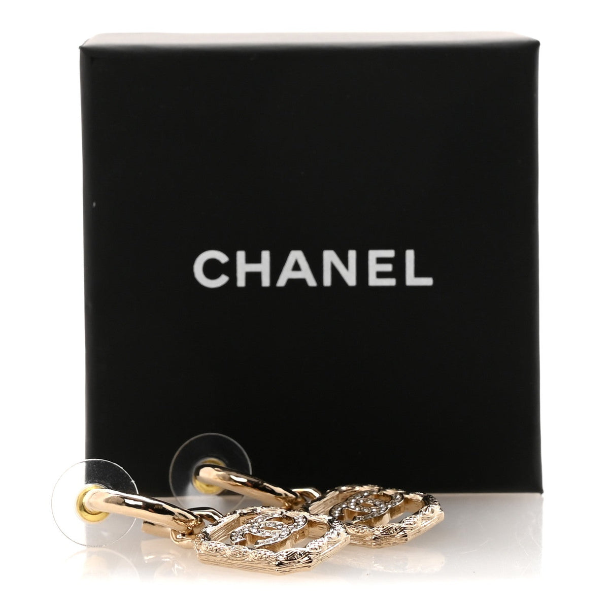 Chanel Crystal Square CC Hoop Drop Earrings Gold image 2