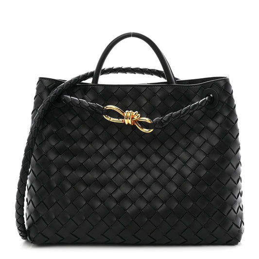 Bottega Veneta Medium Andiamo Shoulder Bag Black Nappa Intrecciato Gold Knot – PRELOOV