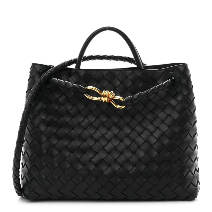 Bottega Veneta Medium Andiamo Shoulder Bag Black Nappa Intrecciato Gold Knot – PRELOOV