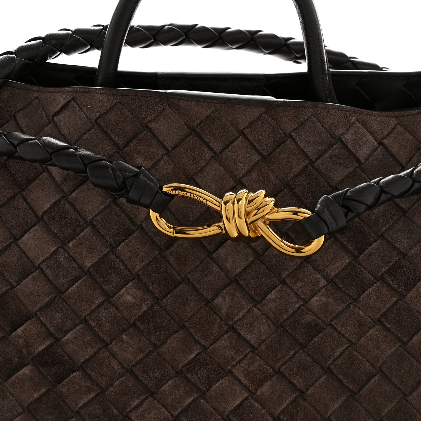Bottega Veneta Medium Andiamo Shoulder Bag Fondant Dark Brown Suede Intrecciato – PRELOOV