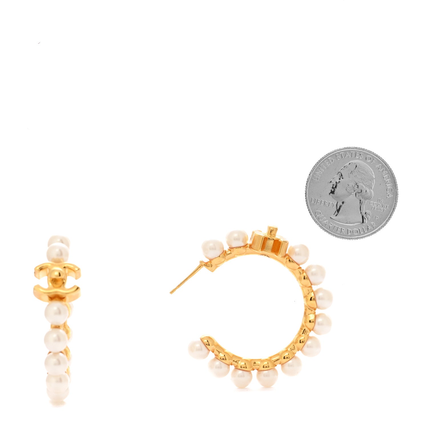Chanel Pearl CC More Is More Small Hoop Earrings Gold image 1