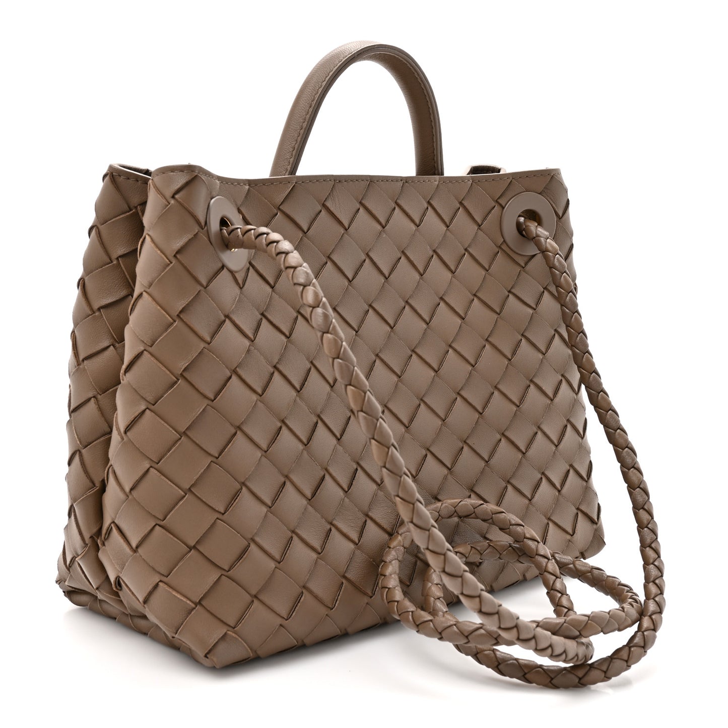 Bottega Veneta Small Andiamo Shoulder Bag Pinecone Brown Nappa Intrecciato Gold Knot – PRELOOV