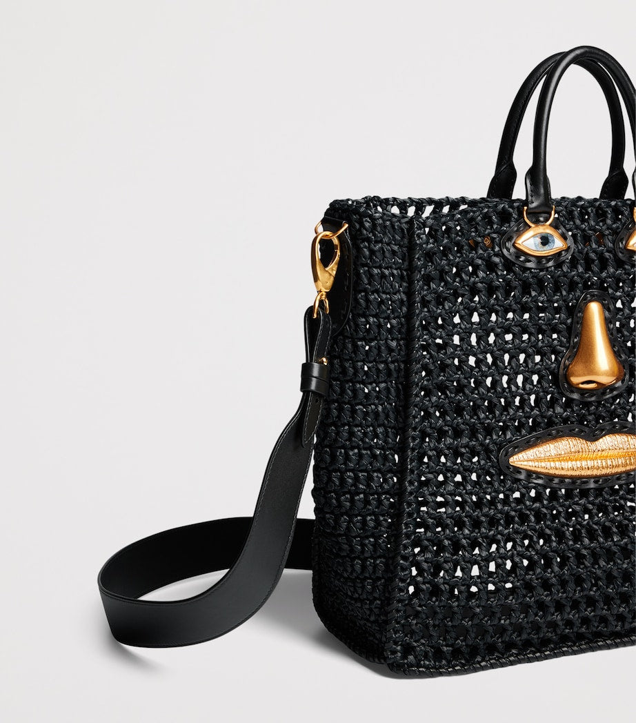 Schiaparelli Raffia Face Tote Bag Black – PRELOOV