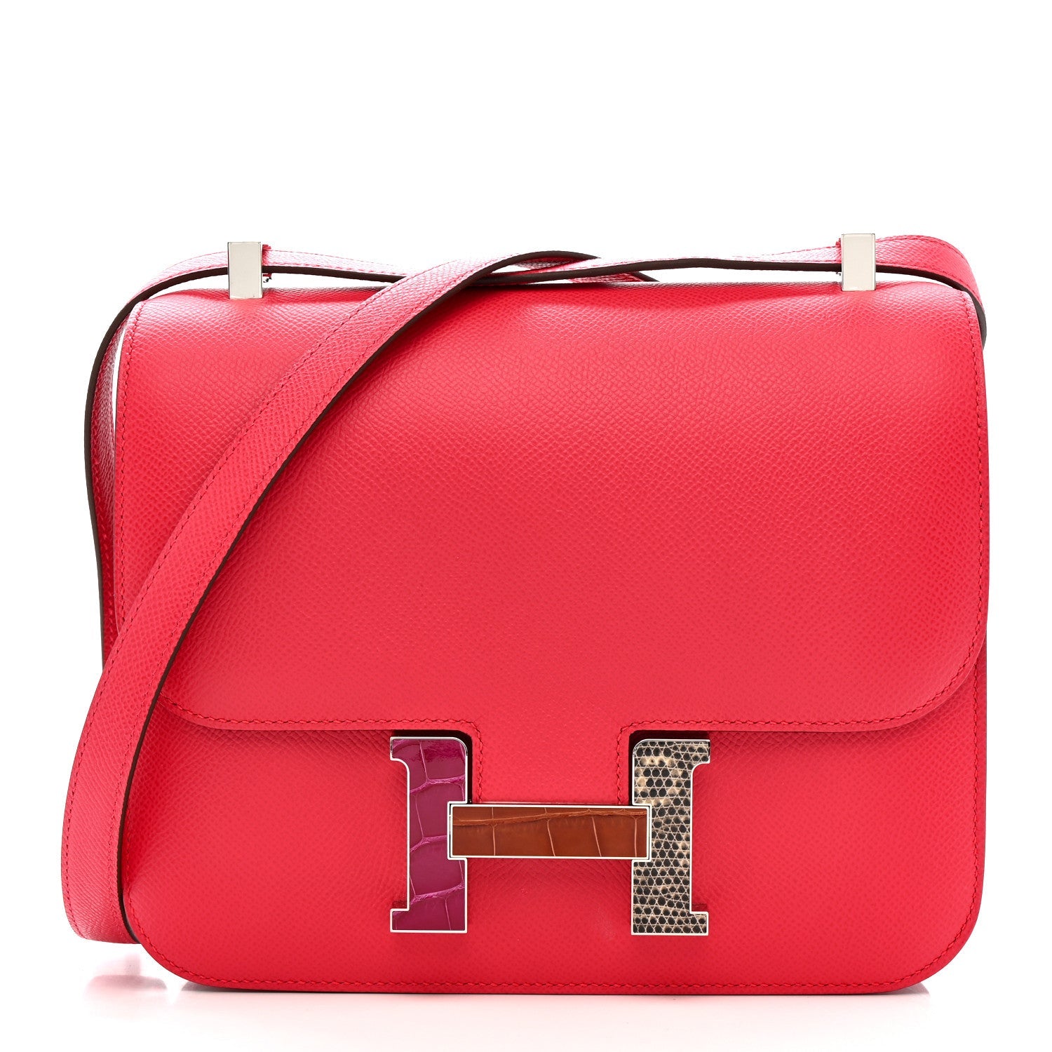 Hermès Epsom Shiny Alligator Lizard Constance 24 Rose Extreme Rose Poupre Etru Ombre