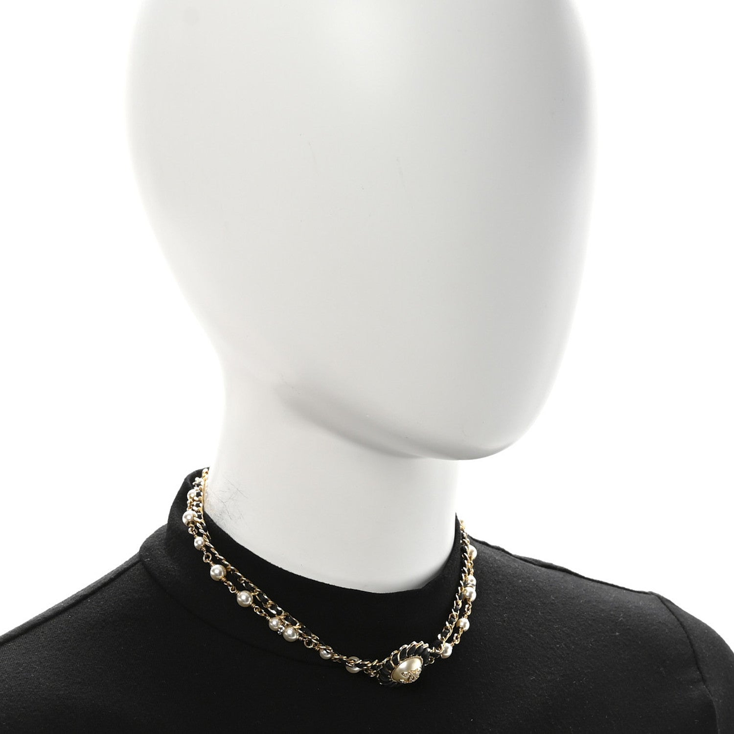 Chanel Short Double Strand Necklace Gold White Black image 2
