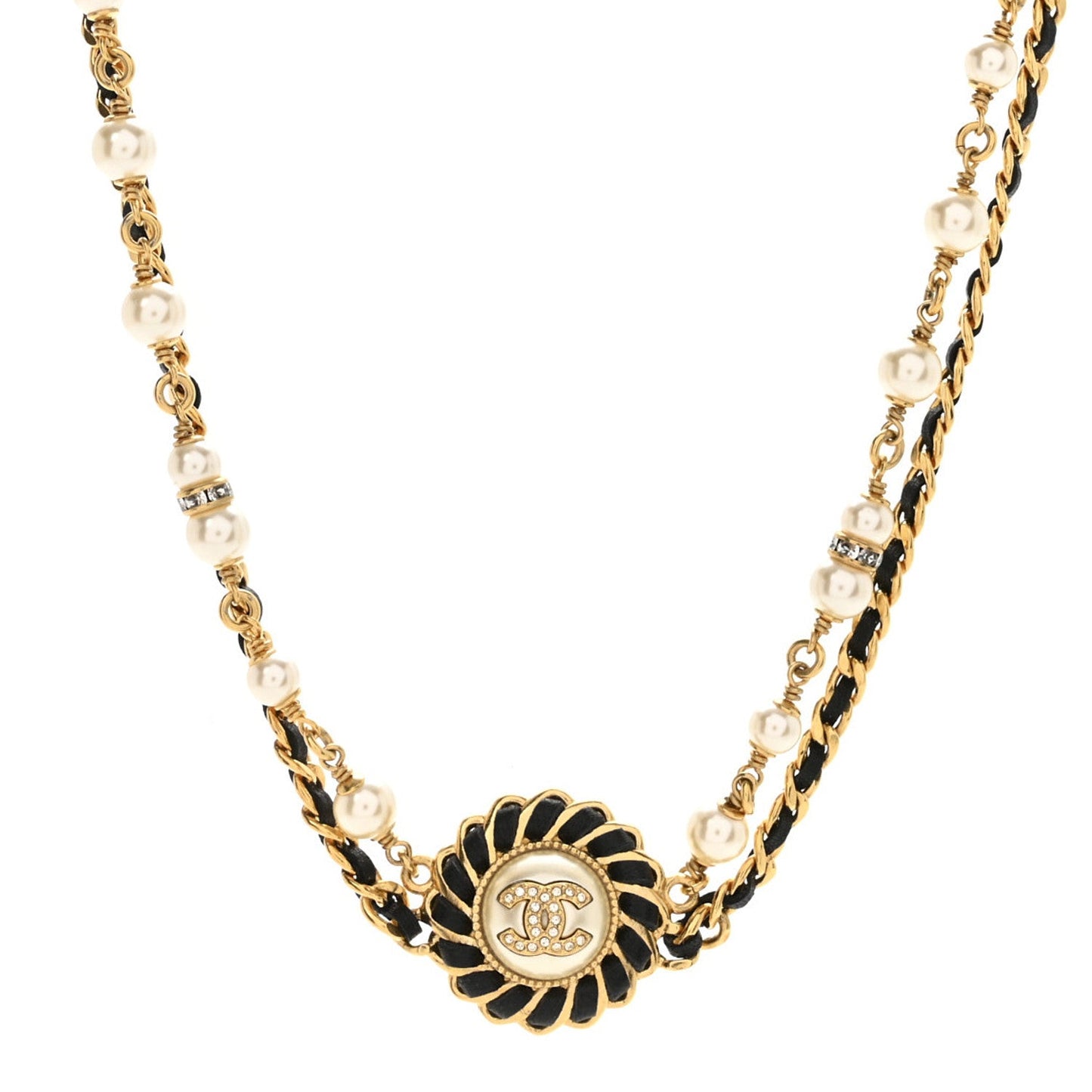Chanel Short Double Strand Necklace Gold White Black image 1