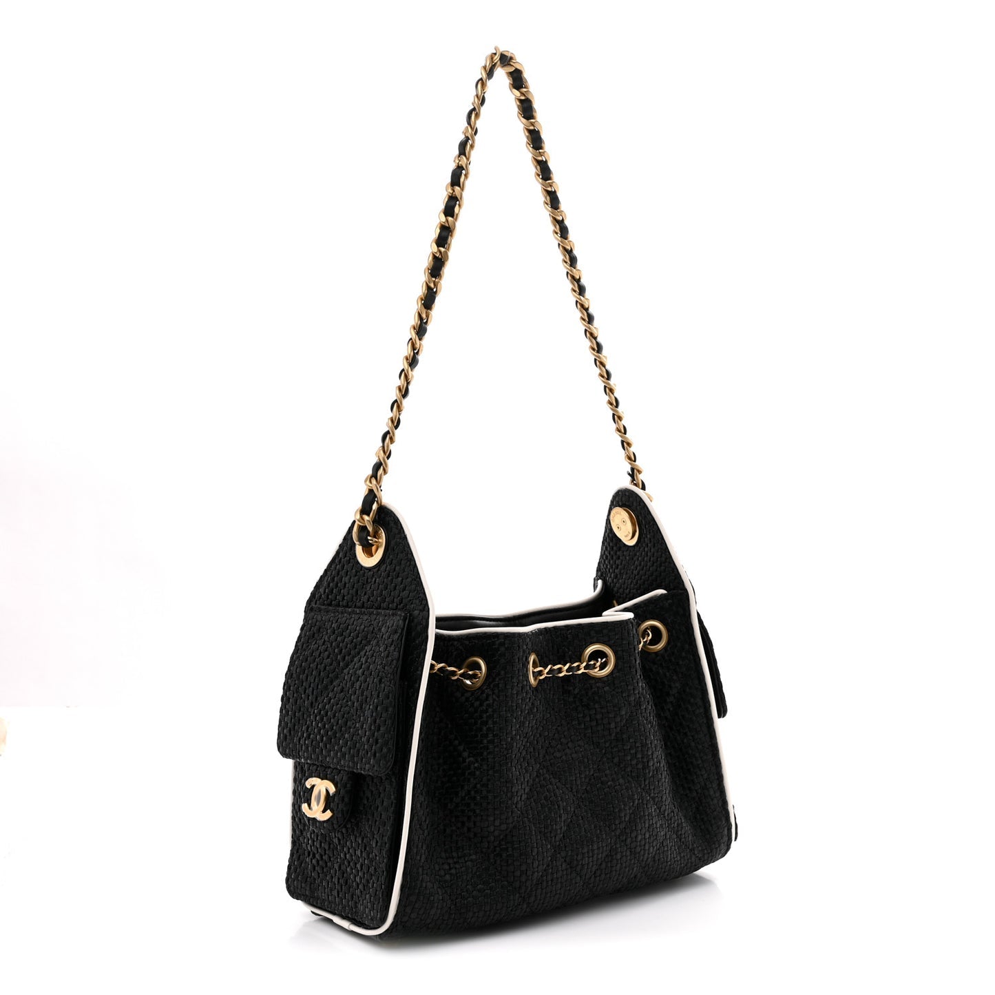 Chanel Braided Raffia Calfskin Mini Chanel 25 Handbag Black White 2026 – PRELOOV