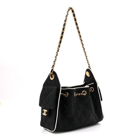 Chanel Braided Raffia Calfskin Mini Chanel 25 Handbag Black White 2026 – PRELOOV