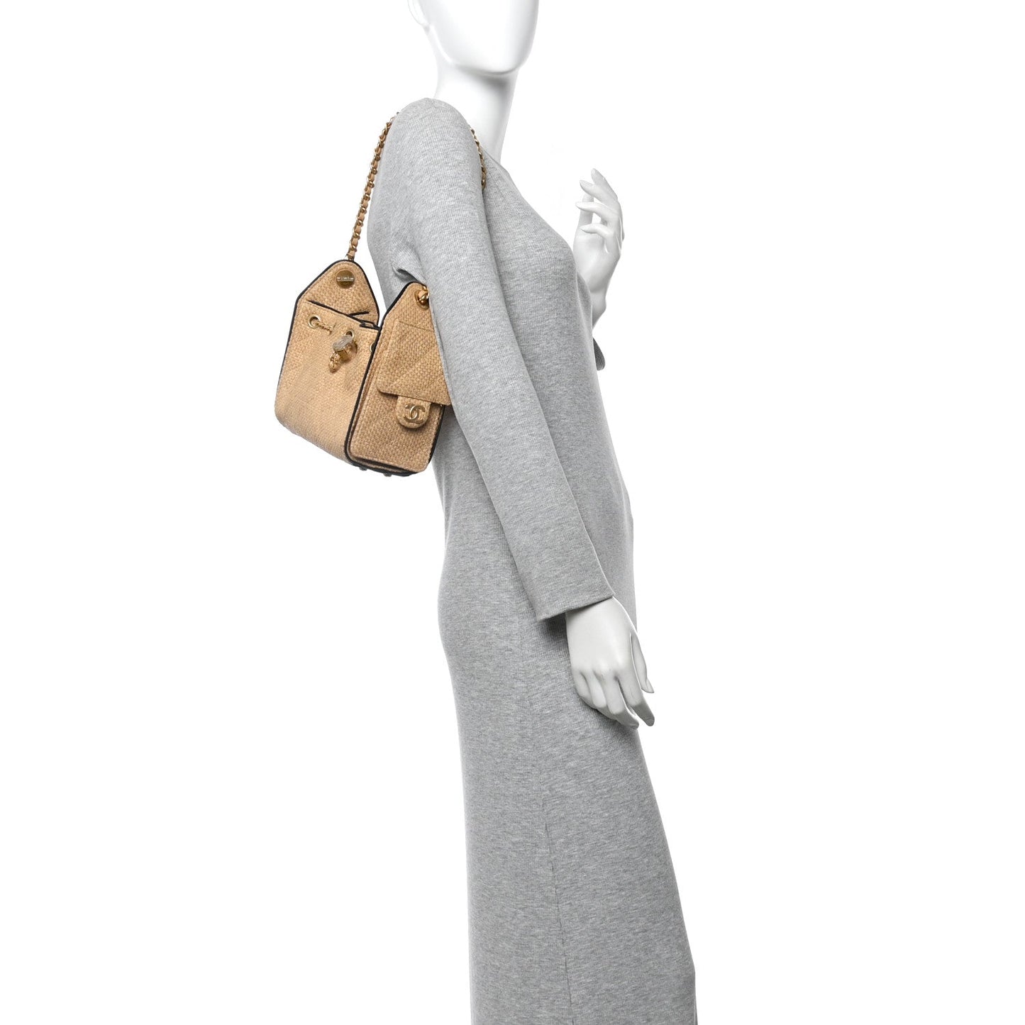 Chanel Mini Chanel 25 Handbag Beige Black Raffia image 2