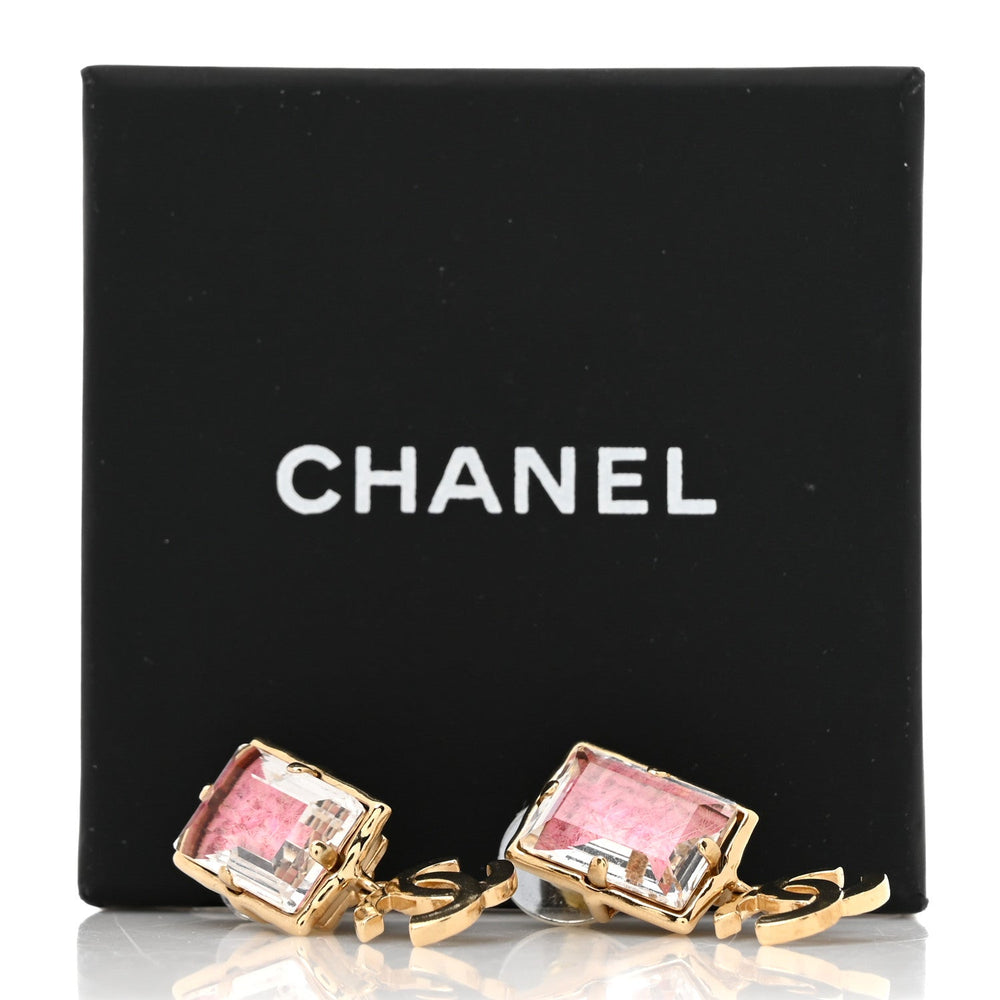 Chanel Crystal Tweed CC Drop Earrings Pink Gold image 1