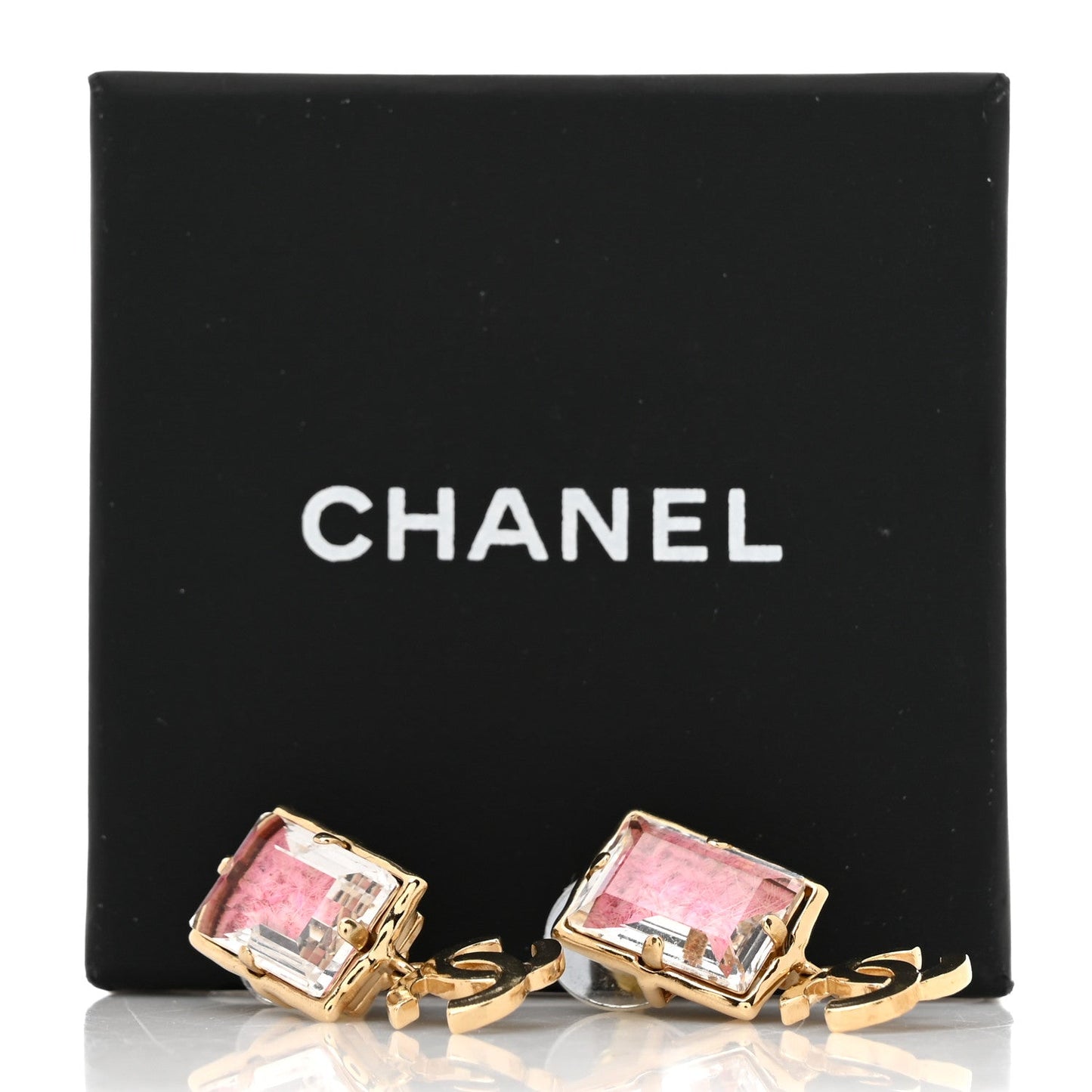 Chanel Crystal Tweed CC Drop Earrings Pink Gold image 1