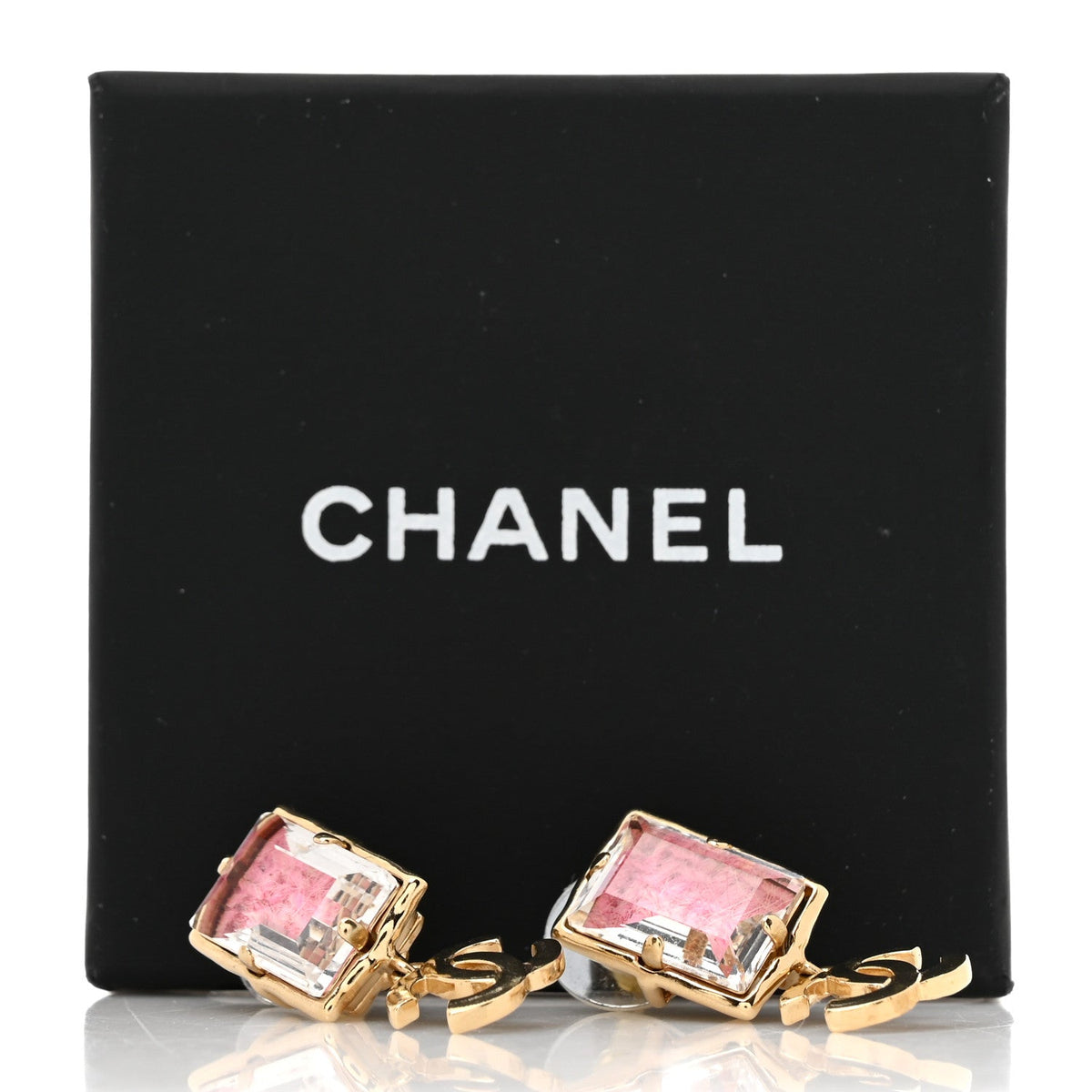 Chanel Crystal Tweed CC Drop Earrings Pink Gold image 1