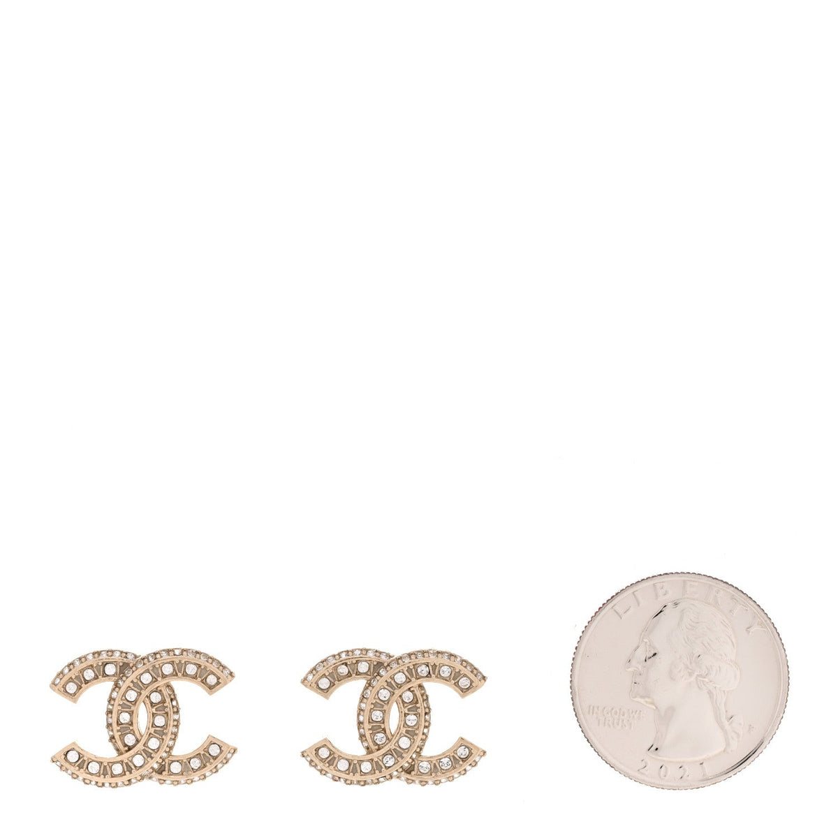 Chanel Crystal Timeless CC Earrings Light Gold image 2