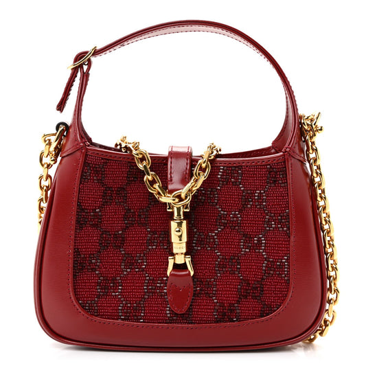 Gucci Mini Jackie 1961 Cherry Red Beaded Embroidery GG Monogram image 1