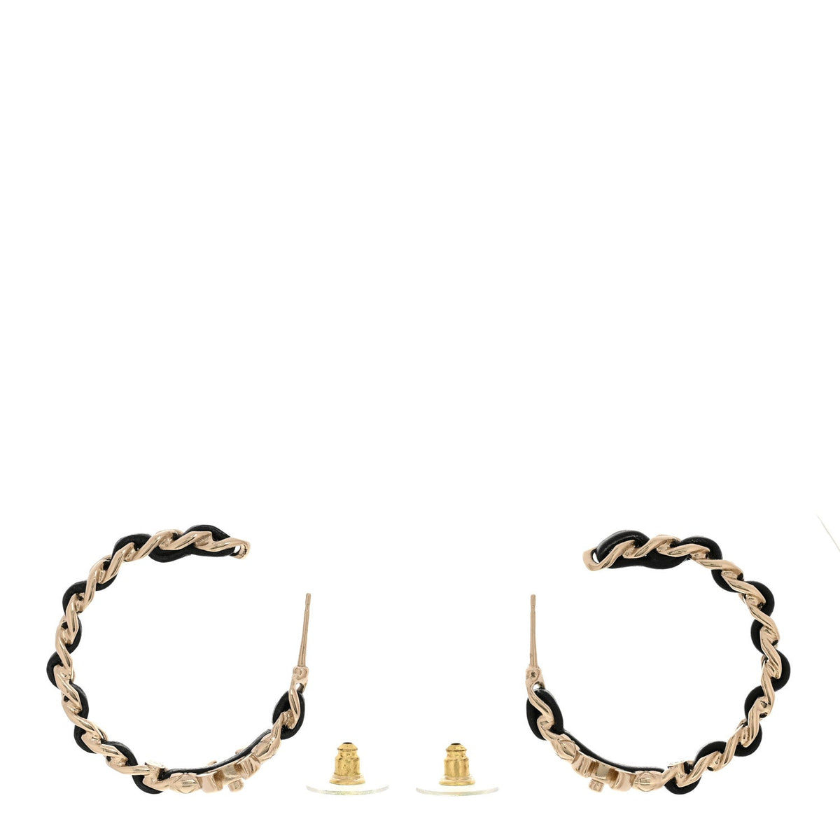 Chanel Quilted CC Turnlock Chain Hoop Earrings Gold Black image 3