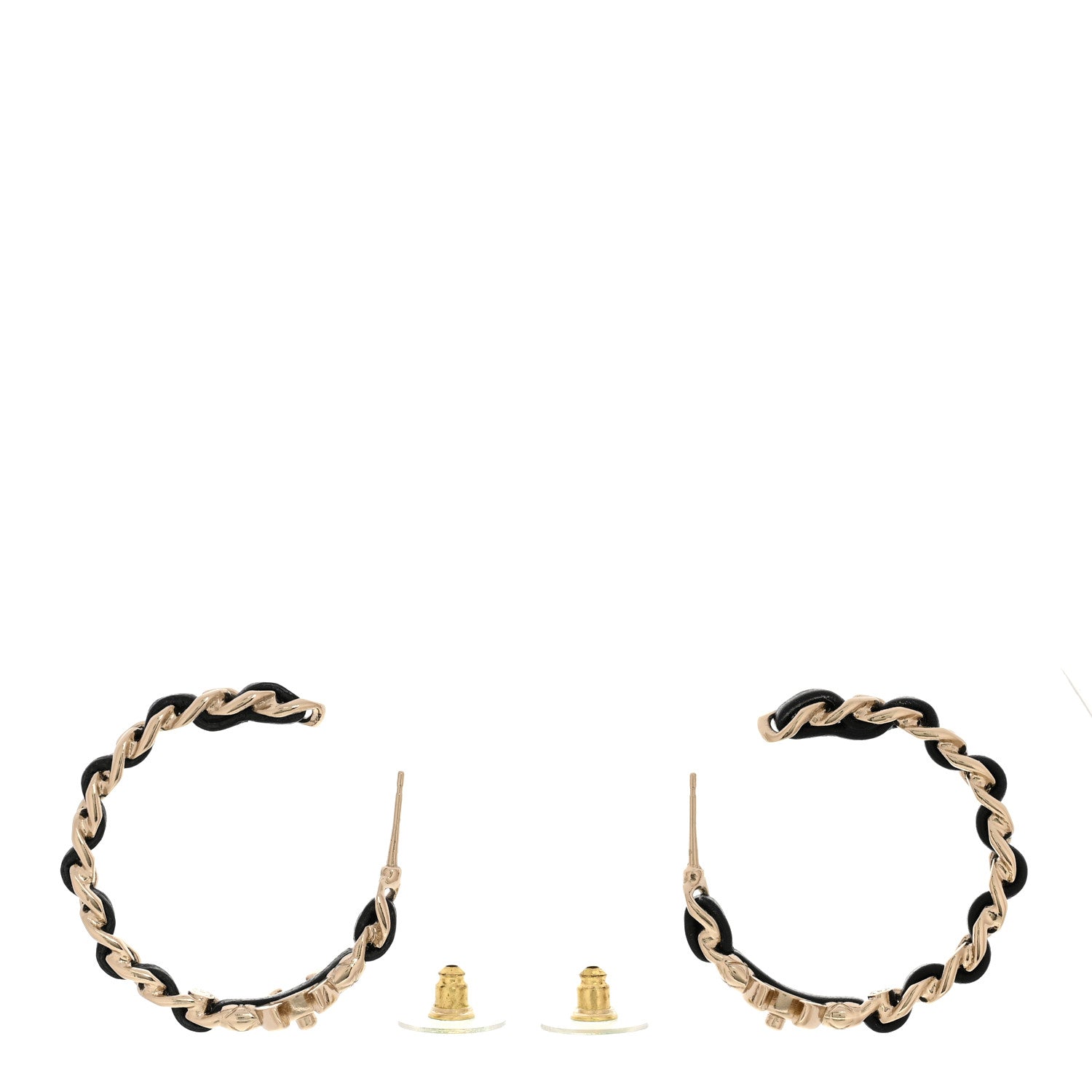 Chanel Quilted CC Turnlock Chain Hoop Earrings Gold Black image 3