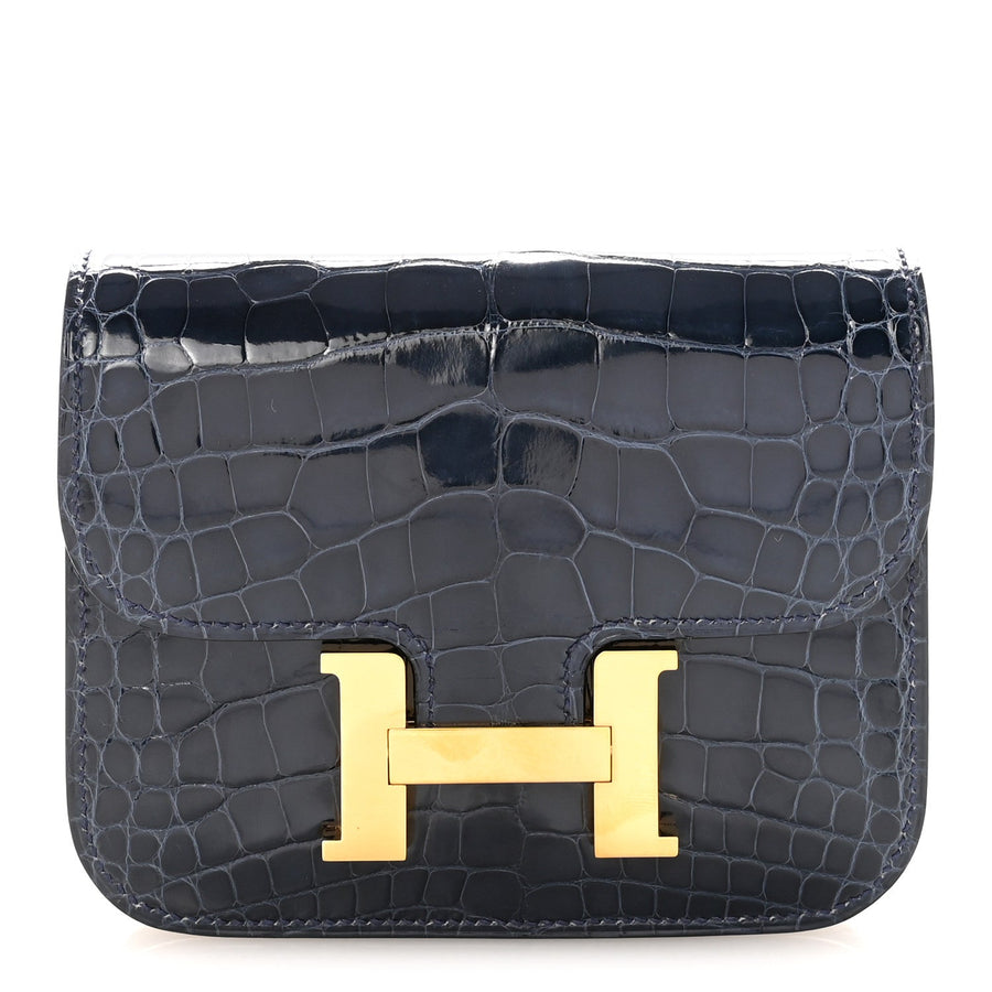 Hermès Shiny Alligator Constance Slim Wallet Bleu Abysse 2026 PRELOOV