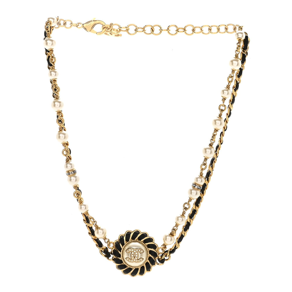 Chanel Short Double Strand Necklace Gold White Black image 3