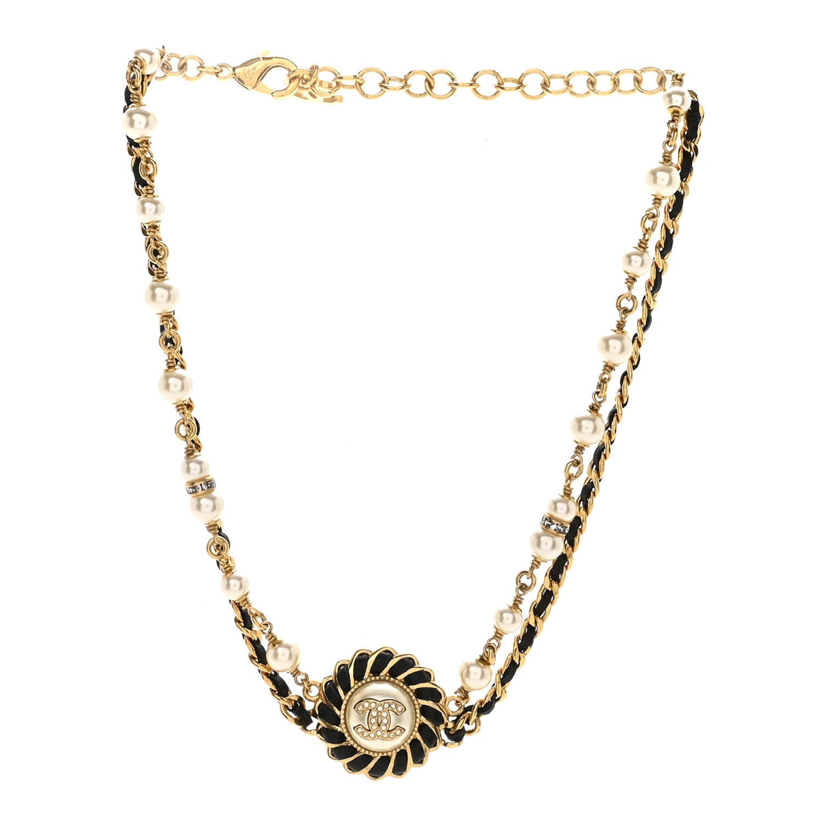 Chanel Short Double Strand Necklace Gold White Black image 3