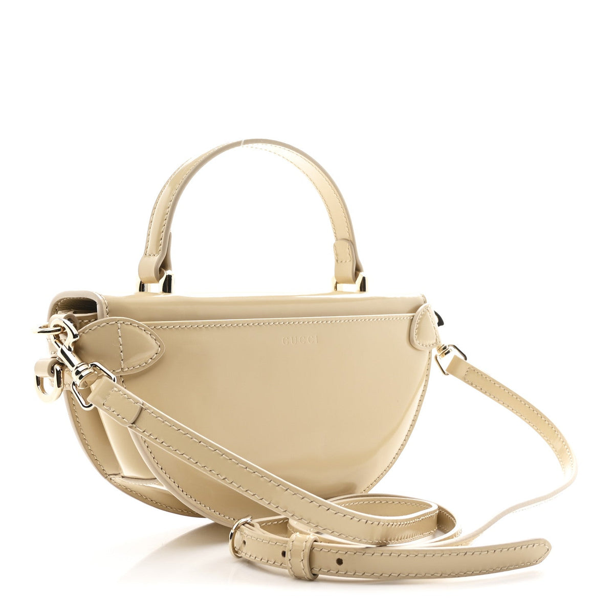 Gucci GG Half Moon Top Handle Bag Beige Patent Calfskin image 1