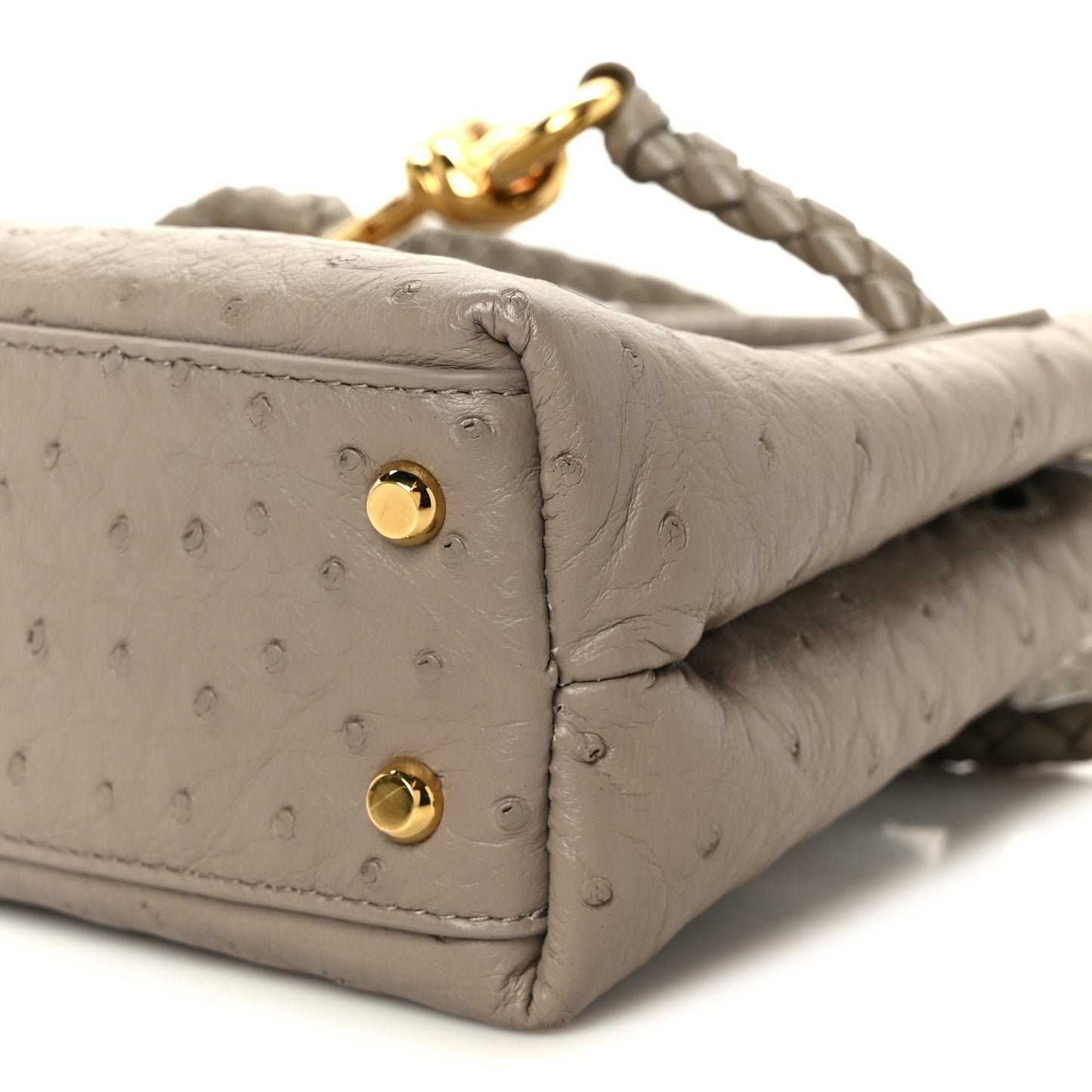 Bottega Veneta Mini Andiamo Shoulder Bag Limestone Grey Ostrich Gold Hardware – PRELOOV
