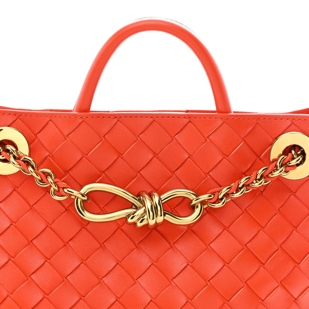 Bottega Veneta Small Andiamo With Chain Shoulder Bag Orange Nappa Intrecciato Gold Chain – PRELOOV