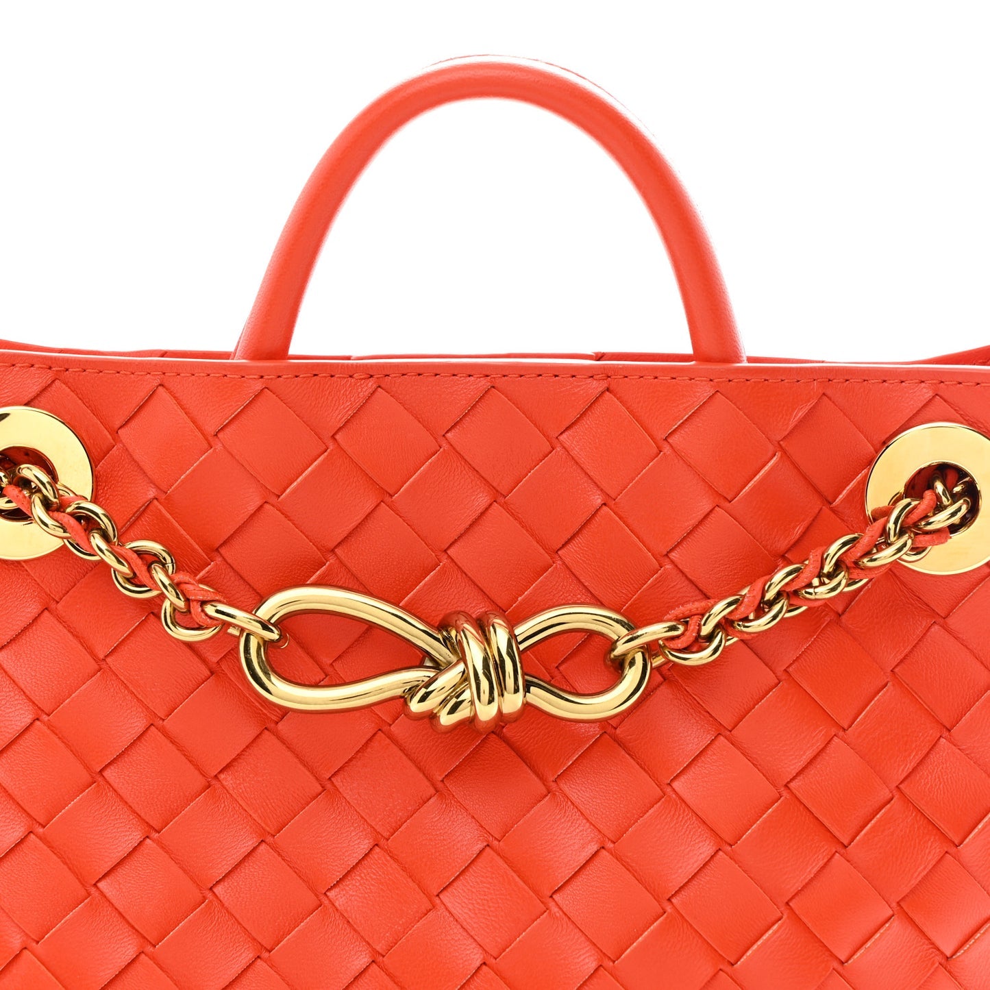 Bottega Veneta Small Andiamo With Chain Shoulder Bag Orange Nappa Intrecciato Gold Chain – PRELOOV