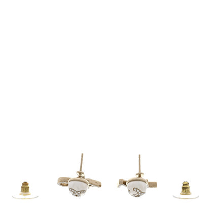 Chanel Crystal Pearl CHA NEL Logo Earrings Gold image 3