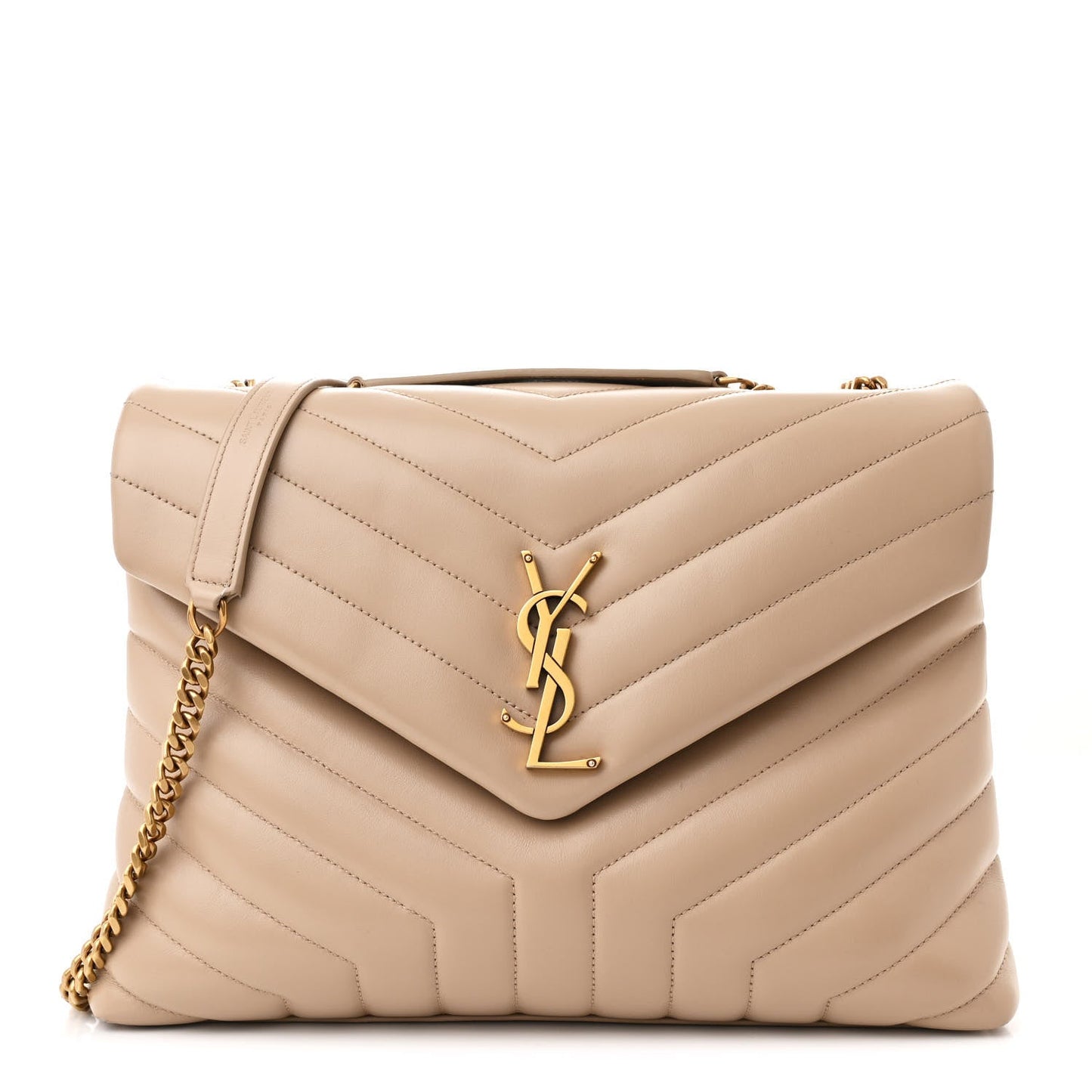Saint Laurent Medium Loulou Chain Satchel Dark Beige Calfskin
