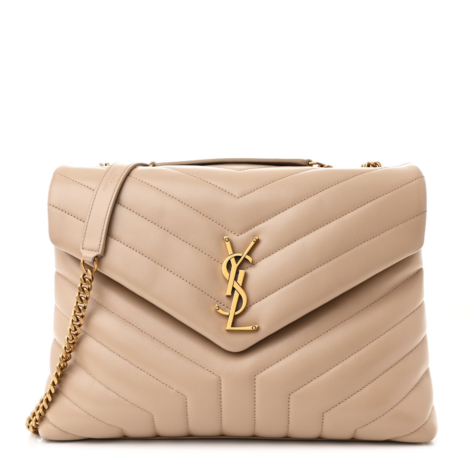 Saint Laurent Medium Loulou Chain Satchel Dark Beige Calfskin