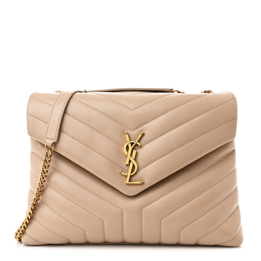 Saint Laurent Medium Loulou Chain Satchel Dark Beige Calfskin