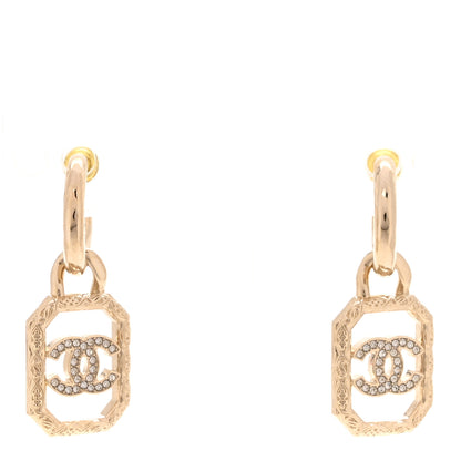 Chanel Crystal Square CC Hoop Drop Earrings Gold image 1