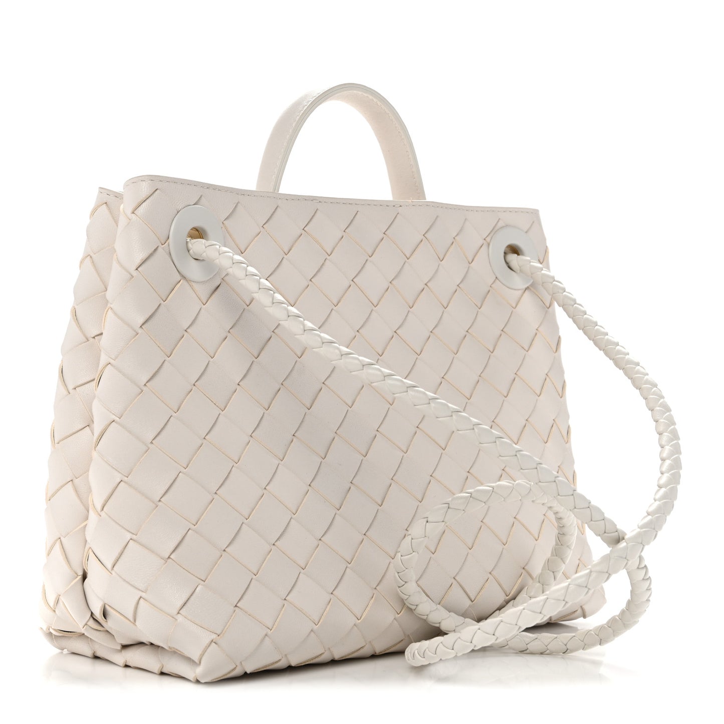 Bottega Veneta Small Andiamo Shoulder Bag White Nappa Intrecciato Gold Knot – PRELOOV