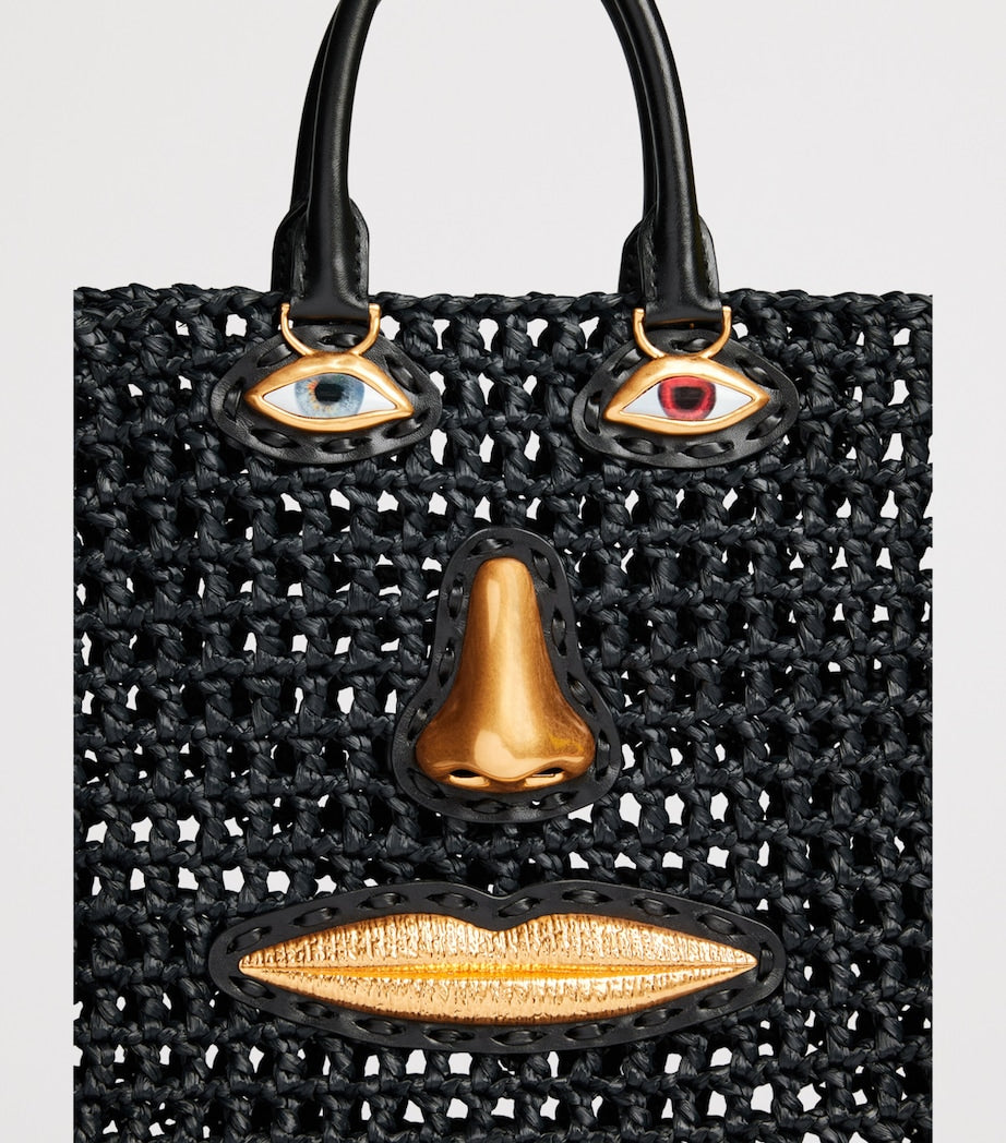 Schiaparelli Raffia Face Tote Bag Black – PRELOOV