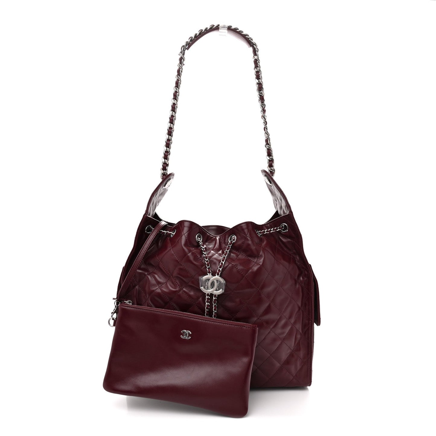 Chanel Shiny Crumpled Calfskin Quilted Medium Chanel 25 Handbag Dark Burgundy 2026 – PRELOOV