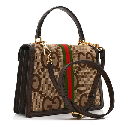 Gucci Small Ophidia Padlock Top Handle Bag Camel Ebony Jumbo GG Canvas image 3